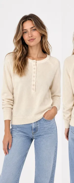 NAADAM Cashmere Quarter Button Sweater Ivory Large White thumbnail 1