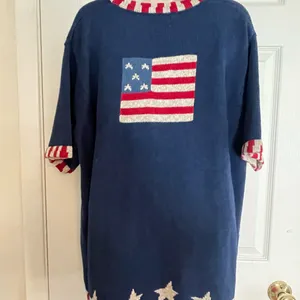 Quacker Factory Navy Cardigan with‎ Red and White Patriotic Accents thumbnail 2