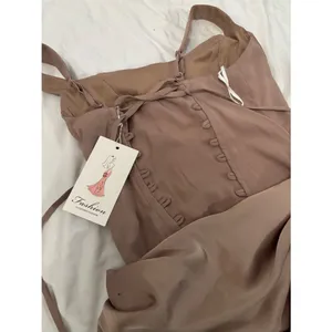 Brown Satin Corset Draped Maxi Dress Size 2 Ruched Side Tie Formal Evening thumbnail 6