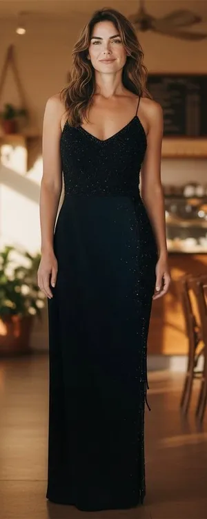 Niki by Niki Livas Black Beaded Lace Up Side Maxi Dress Formal Gown Size 6 HOCO thumbnail 1