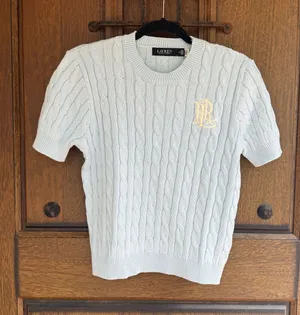 Ralph Lauren Light Blue Cable-Knit Crewneck Sweater Size M thumbnail 1