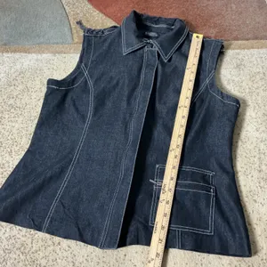 Come Fly With Me I.C.Y. Y2K Utility Denim Vest Womens 12 Black Contrast Stitch thumbnail 2