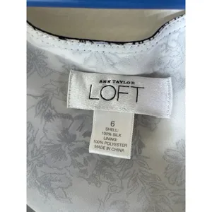 Ann Taylor LOFT Floral Midi Dress Black White V-Neck Cap Sleeve Empire Waist Size 6 Silk thumbnail 6