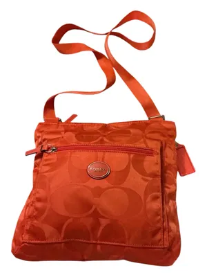 Authentic Coach Orange Signature Jacquard Nylon Crossbody Messenger Bag NWOT thumbnail 1