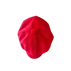 Vintage-Style Red Newsboy Cap Hat Soft Suede-Feel Brushed Finish Retro thumbnail 4