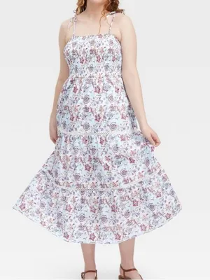 Roller Rabbit x Target Sketched Floral Tie-Shoulder Tiered Maxi A-Line Dress new thumbnail 1