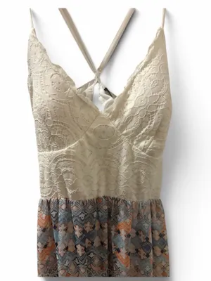 Rue 21 Bohemian Lace-Top Maxi Dress in White and Navy thumbnail 3