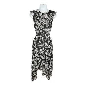 Banana Republic Elegant Ruffle Dress Black/White Floral print Size 4 Asymmetric thumbnail 6
