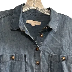Ann Taylor LOFT Women's M Blue Denim Long Sleeve Tunic‎ Dress Short Side Pockets thumbnail 5