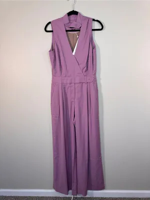 Wildfang Purple The Empower High Waisted V Neck Wide Leg Jumpsuit Womens 10 NWT thumbnail 9