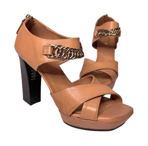 Tod’s Tan, Nude Leather Gold Chain Link Platform Heeled Sandals 39 thumbnail 1