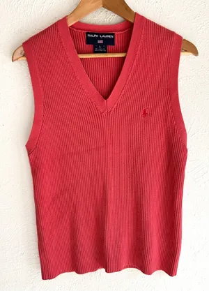 Vintage Ralph Lauren Polo Sport Ribbed Knit Sweater Vest Large Pink thumbnail 1