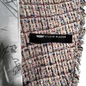 White House Black Market Studio Blazer Women‎ 14 Multi Color Tweed Fringe Trim thumbnail 6