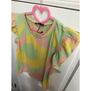 Zara pastel floral groovy ruffle-sleeve top playful pink, yellow women's large thumbnail 2