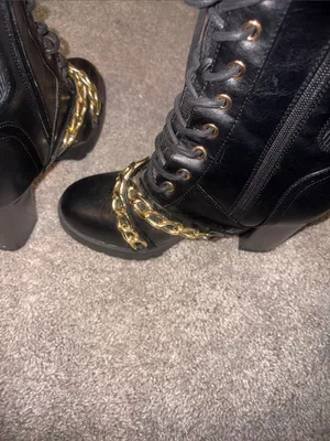 Forever Black Lace-Up Combat Boots with Gold Chain Accent size 7 thumbnail 8