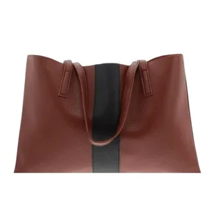 Vince Camuto Brown Faux Leather Tote Bag With Black Stripe Accent Work Travel‎ thumbnail 6
