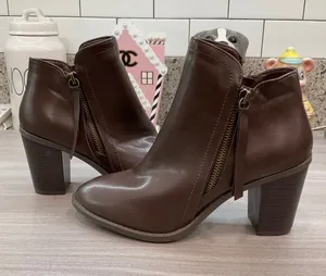 Trendsup Buffy-20 Stacked‎ Heel Side Zipper Pu Leather Brown Ankle Booties thumbnail 1