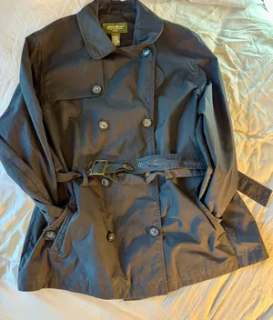 Eddie Bauer Womens Black Double Breasted Belted Trench Coat Jacket Size XL thumbnail 1