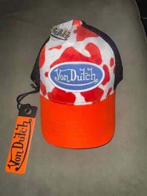 Von Dutch Orange Cow Print Mens Trucker Hat one size thumbnail 2