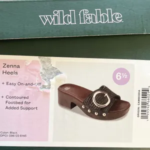 Wild Fable Zenna Black Woven Wooden Platform Sandals Studded Buckle Mules 6.5 thumbnail 6