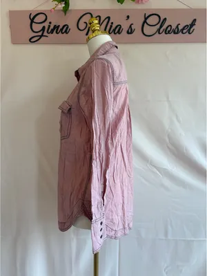 Free People Women's Pink Button-Up Long Sleeve Shirt XS thumbnail 3