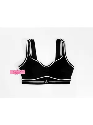 Alo Airbrush Heart Throb Bra Black White Padded Seamed Sports Cropped Bralette thumbnail 10
