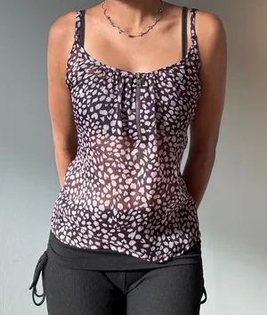 Mimi Chica Maroon Baby Doll Y2k Leapord Print Top thumbnail 3