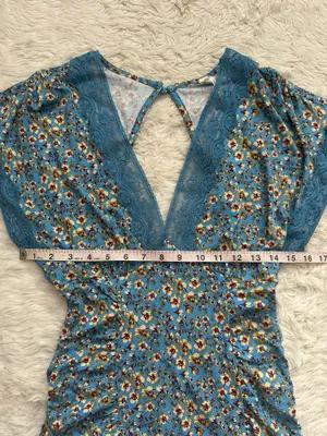 Free People Sweet Talker Mini Dress Short Sleeve V-neck Floral Blue Sz S thumbnail 10