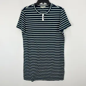 Madewell Mini Tee Dress Dark Navy Crewneck Striped Cotton Relaxed Large NWT thumbnail 7