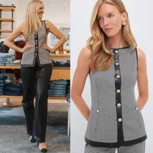Simkhai Cressida Sleeveless Button Down Top Black White Check Size 2 NWT thumbnail 4