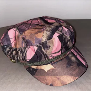 NWT Pink Camo Fiddler Baker Boy Hat | Gold Lion Crest Button Detail Cap thumbnail 4