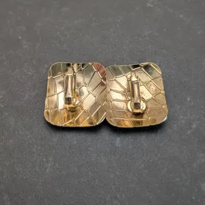 Vintage Clip On Earrings Large Stylish Gold Tone Rounded Square Scale Design thumbnail 5