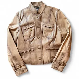 Charles Klein Genuine Leather Jacket Taupe Brown Utility Moto Women’s 20” Chest thumbnail 1