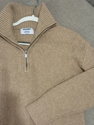 Old Navy Tan Quarter-Zip Mockneck Mini Sweater Shift Dress Oatmeal Heather XL thumbnail 2