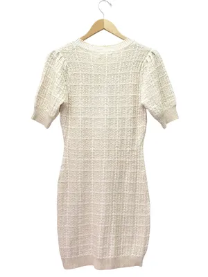 Mable x Petal + Pup Paige Mini Dress M Light Taupe Textured Knit Puff Sleeve thumbnail 3