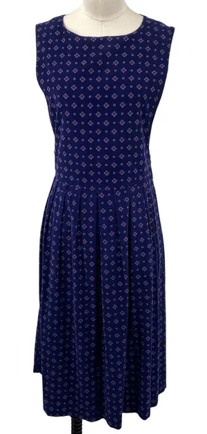 Vintage 90s American Eagle Corduroy Midi Dress Pinafore Pleated Printed Navy S thumbnail 1
