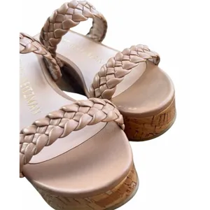 Stuart Weitzman Braided Leather Cork Wedge Sandals Nude Tan Platform W 5 Heel thumbnail 7