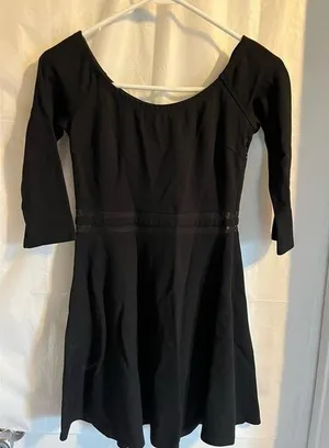 Lulus Say Yes To The‎ Mesh Off the Shoulder Skater Dress Black Size Medium MIDI thumbnail 1