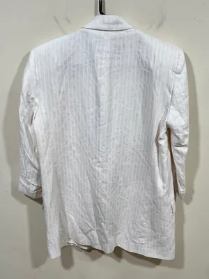 Zara pinstriped linen-blend blazer folded three-quarter sleeves front flap S thumbnail 9