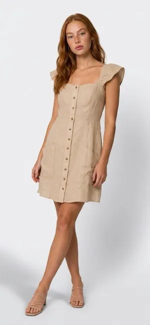 Show Me Your MuMu Beige Button-Front Mini Dress thumbnail 1