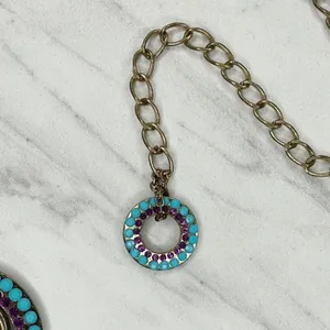 Blue Purple Rhinestone Studded Gold Tone Circle Chain Belt S/M Small Medium ✨ thumbnail 10
