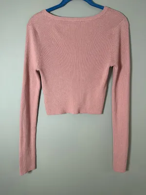 American Eagle Dusty Rose Ribbed Henley Crop Top Size M thumbnail 4