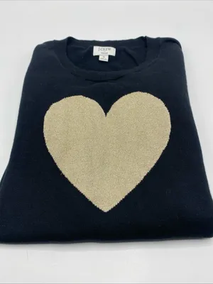 J. Crew Black Sweater Gold Heart Long Sleeve Pullover Sweater Teddie Small thumbnail 5