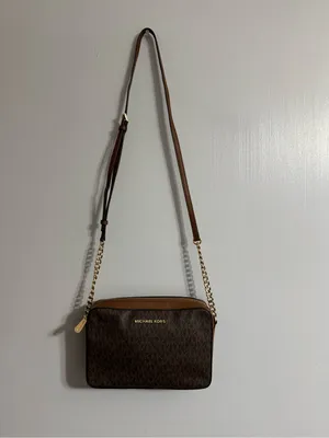 Michael Kors Brown MK Monogram Crossbody with Gold Chain thumbnail 16