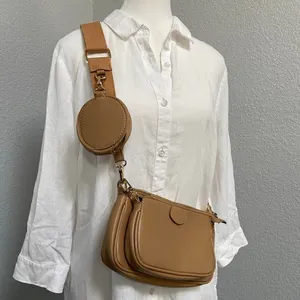 Tan Faux Leather Shoulder Bag Set With Coin Purse Adjustable Strap thumbnail 2