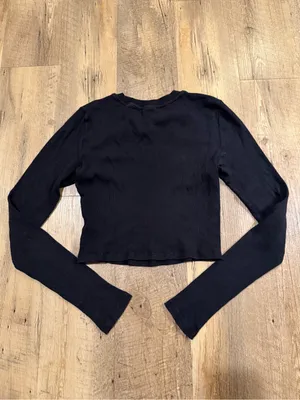 Aritzia TNA Heathered Medium homestretch crew long sleeve in black thumbnail 5