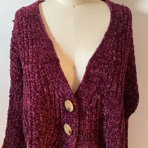LF Fuscia Button Down Chenille Sweater thumbnail 6
