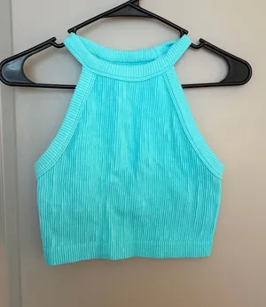 Aerie Women’s Ribbed Halter sports bra Top - Aqua thumbnail 1