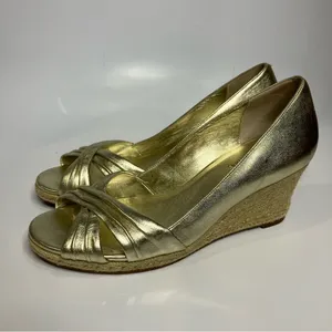 Cole Haan gold leather wedge espadrilles women’s size 8.5 dressy‎ party metallic thumbnail 3