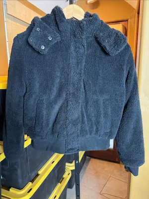 Aeropostale Black Faux Fur Sherpa Bomber Jacket Hooded Cozy Size Small thumbnail 4